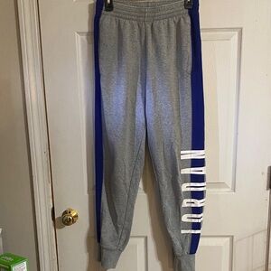 Jordan Men’s Logo Gray Joggers with Blue Stripes M Medium Air Jordan Sweatpants